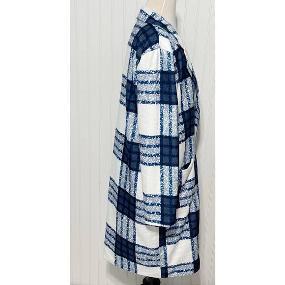 Check Plaid Lightweight Coat Jacket Button Front Pockets White Blue Women's XL - Picture 8 of 14